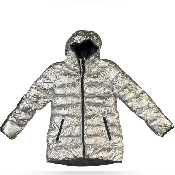 Under Armour Jackets Coats Under Armour Puffer Coat Metallic Silver Kids Large Poshmark